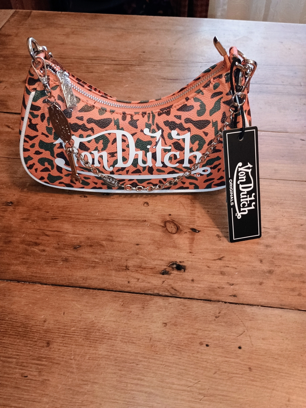 Von Dutch Orange Leopard Print Shoulder Bag